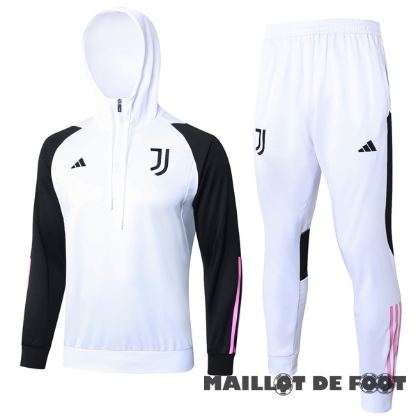 Foot Maillot Pas Cher Ensemble Complet Veste Con Capucha Enfant Juventus 2023 2024 Blanc Noir Rose
