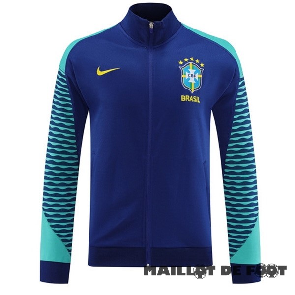 Foot Maillot Pas Cher Ensemble Complet longue fermeture éclair vêtements De Sport Brésil 2023 Bleu Vert