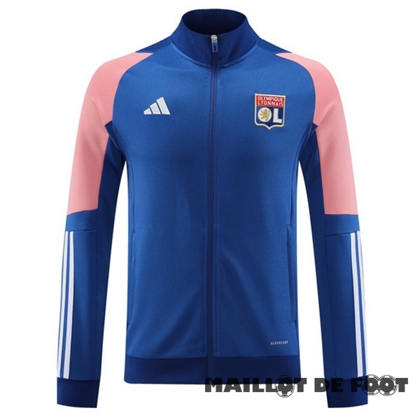 Foot Maillot Pas Cher Ensemble Complet longue fermeture éclair vêtements De Sport Lyon 2023 2024 Bleu Rose
