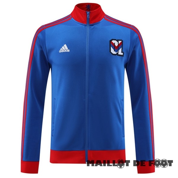 Foot Maillot Pas Cher Ensemble Complet longue fermeture éclair vêtements De Sport Lyon 2023 2024 Bleu Rouge
