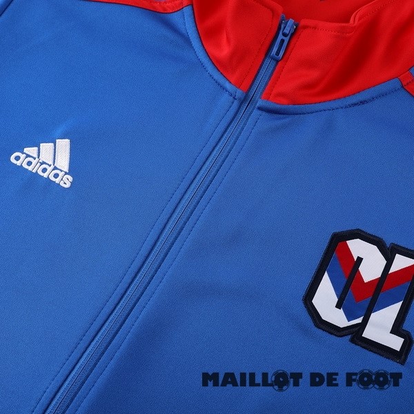 Foot Maillot Pas Cher Ensemble Complet longue fermeture éclair vêtements De Sport Lyon 2023 2024 Bleu Rouge