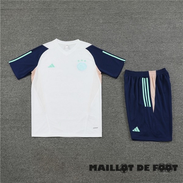 Foot Maillot Pas Cher Entrainement Ensemble Complet Ajax 2023 2024 Blanc Vert Bleu
