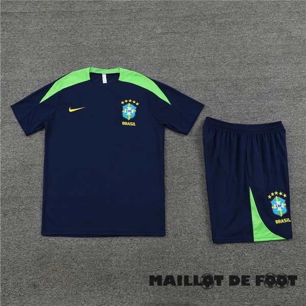 Foot Maillot Pas Cher Entrainement Ensemble Complet Brésil 2024 Bleu Marine Vert