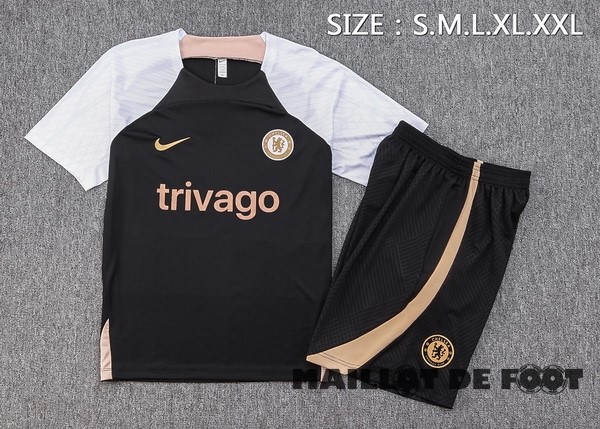 Foot Maillot Pas Cher Entrainement Ensemble Complet Chelsea 2023 2024 Noir Blanc Jaune