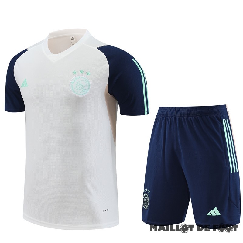 Foot Maillot Pas Cher Entrainement Ensemble Complet Enfant Ajax 2023 2024 Blanc Vert Bleu