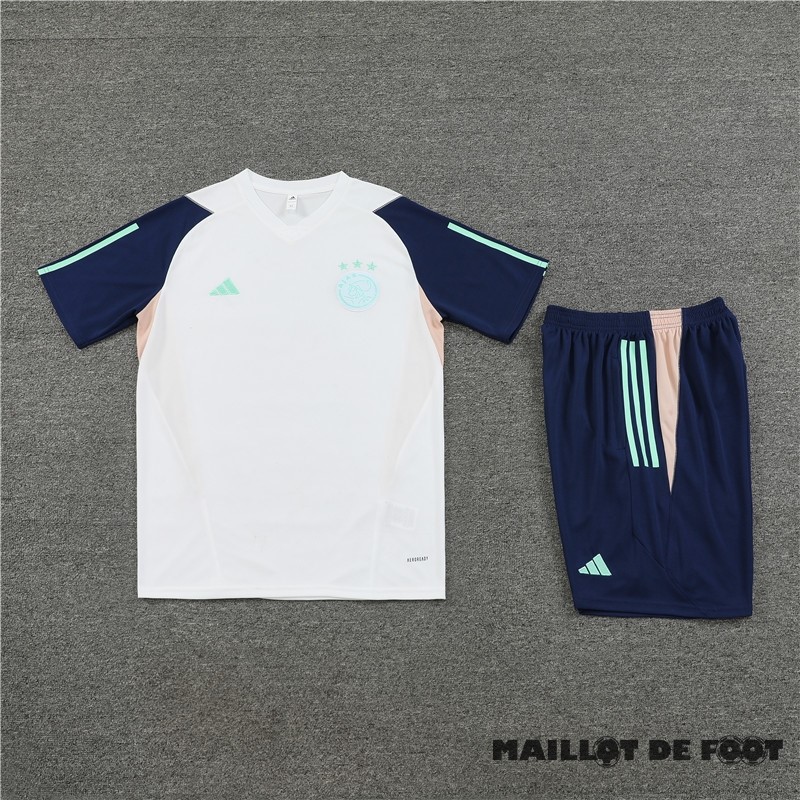 Foot Maillot Pas Cher Entrainement Ensemble Complet Enfant Ajax 2023 2024 Blanc Vert Bleu
