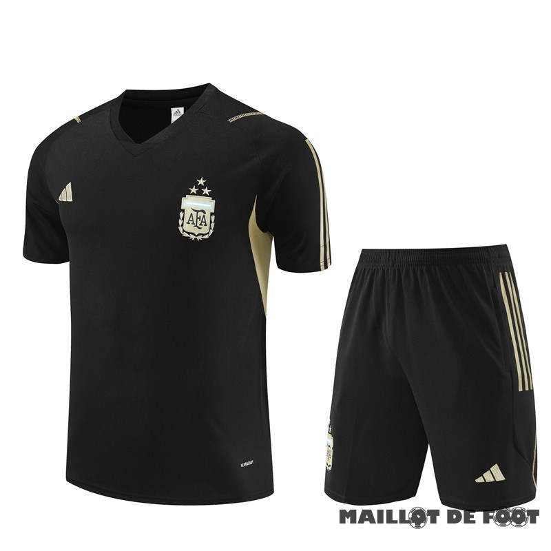 Foot Maillot Pas Cher Entrainement Ensemble Complet Enfant Argentine 2023 Noir Jaune