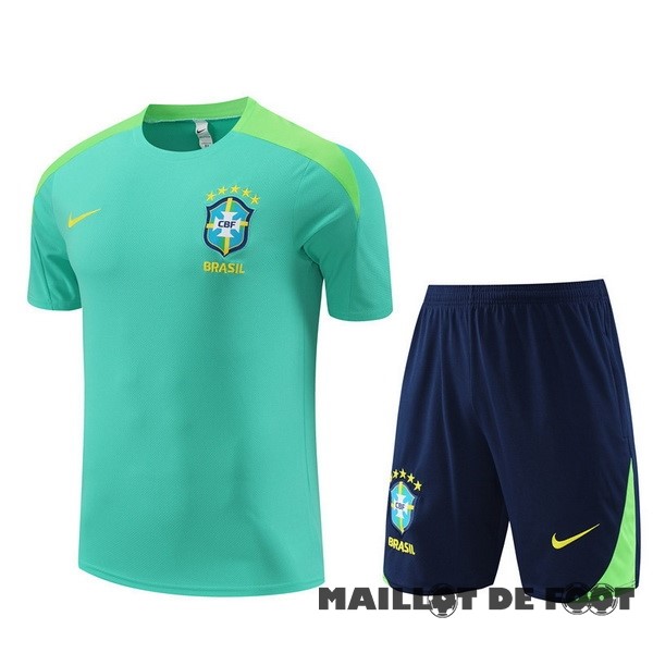 Foot Maillot Pas Cher Entrainement Ensemble Complet Enfant Brésil 2024 Vert Bleu