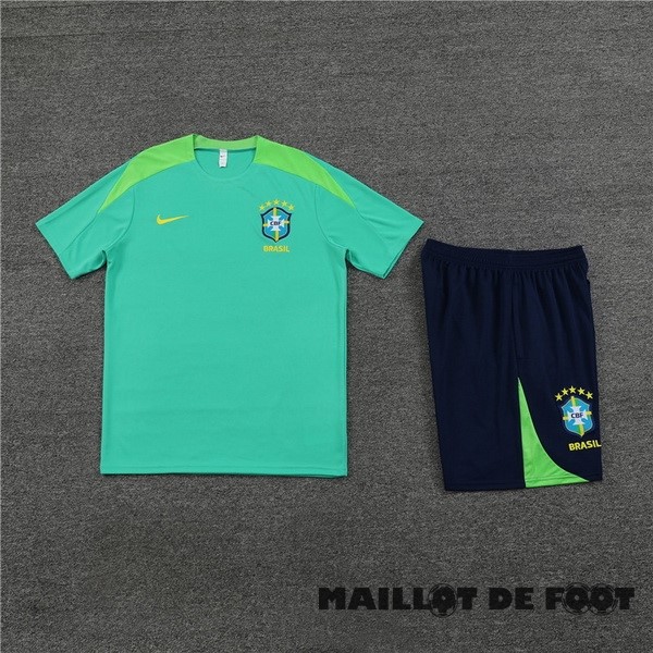 Foot Maillot Pas Cher Entrainement Ensemble Complet Enfant Brésil 2024 Vert Bleu