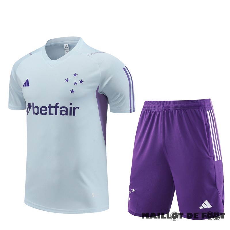 Foot Maillot Pas Cher Entrainement Ensemble Complet Enfant Cruzeiro 2023 2024 Gris Purpura