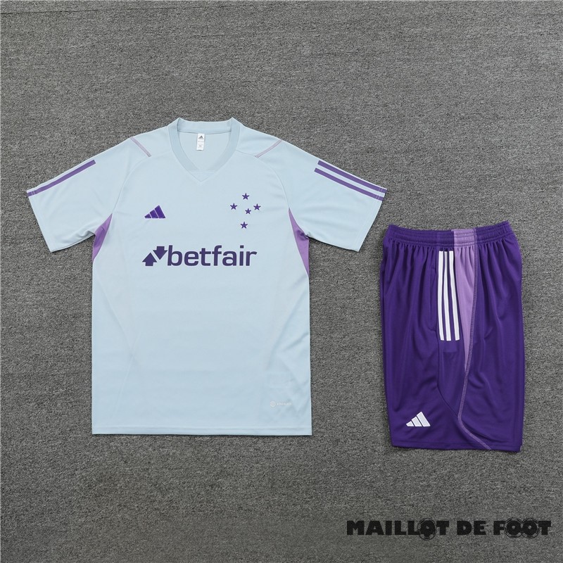 Foot Maillot Pas Cher Entrainement Ensemble Complet Enfant Cruzeiro 2023 2024 Gris Purpura