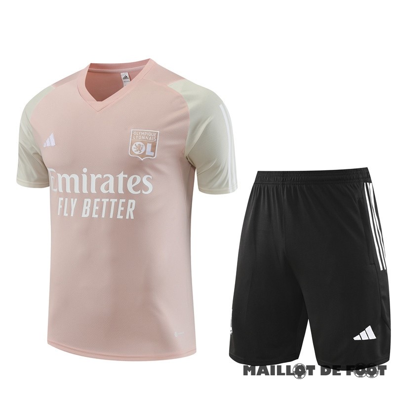 Foot Maillot Pas Cher Entrainement Ensemble Complet Enfant Lyon 2023 2024 Rose Noir