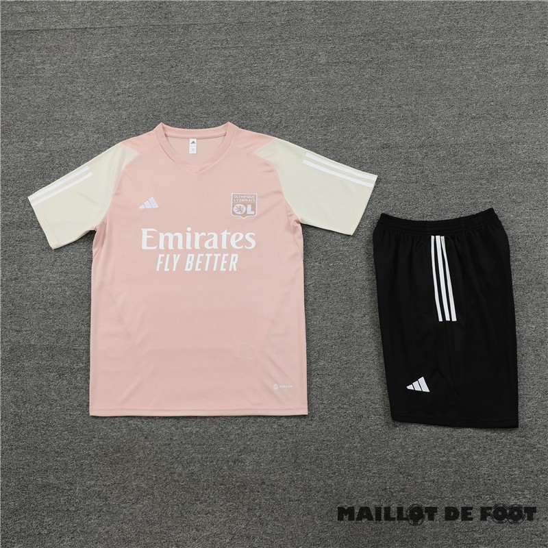 Foot Maillot Pas Cher Entrainement Ensemble Complet Enfant Lyon 2023 2024 Rose Noir