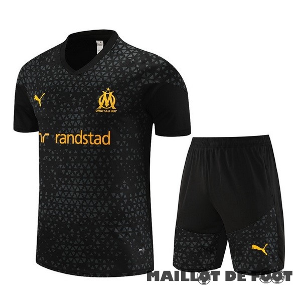 Foot Maillot Pas Cher Entrainement Ensemble Complet Enfant Marsella 2023 2024 Noir Jaune