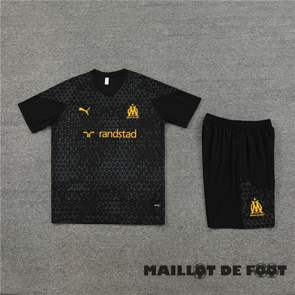 Foot Maillot Pas Cher Entrainement Ensemble Complet Enfant Marsella 2023 2024 Noir Jaune