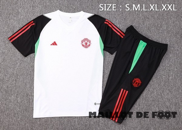 Foot Maillot Pas Cher Entrainement Ensemble Complet Manchester United 2023 2024 Blanc Noir Rouge