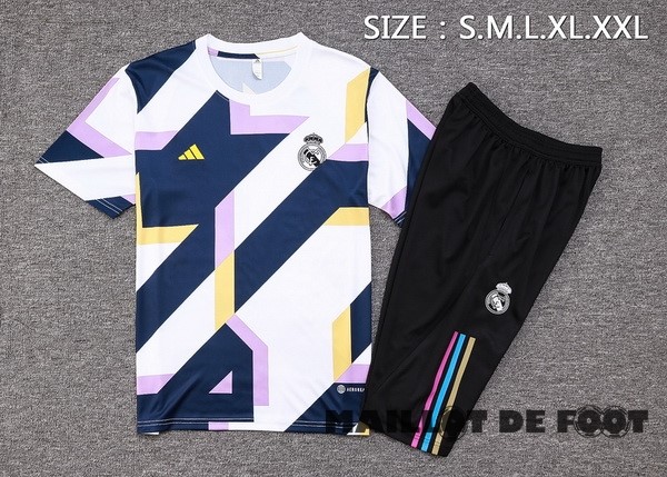 Foot Maillot Pas Cher Entrainement Ensemble Complet Real Madrid 2023 2024 Blanc Noir Jaune