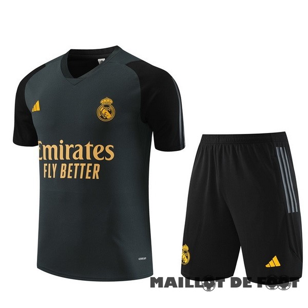 Foot Maillot Pas Cher Entrainement Ensemble Complet Real Madrid 2023 2024 Gris Noir Jaune