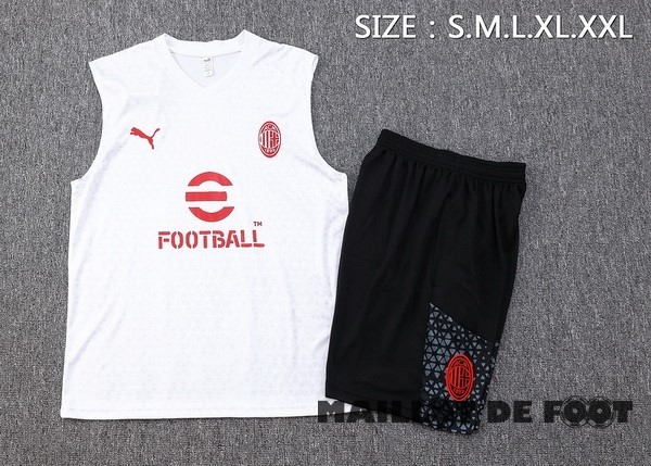 Foot Maillot Pas Cher Entrainement Sans Manches Ensemble Complet AC Milan 2023 2024 Blanc Rouge Noir