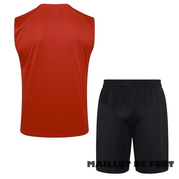 Foot Maillot Pas Cher Entrainement Sans Manches Ensemble Complet AC Milan 2023 2024 Rouge Noir Gris