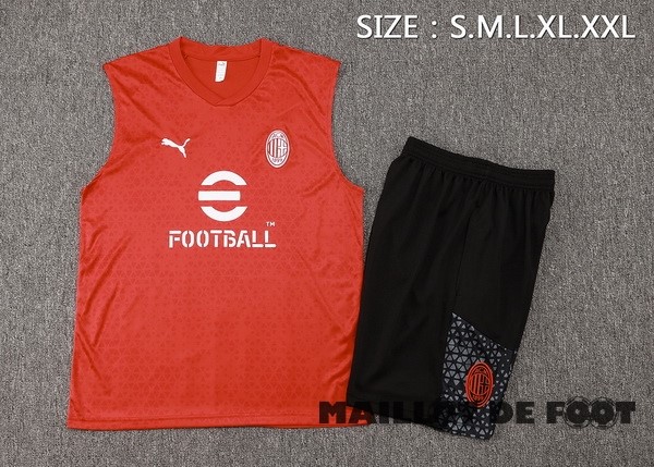 Foot Maillot Pas Cher Entrainement Sans Manches Ensemble Complet AC Milan 2023 2024 Rouge Noir Gris