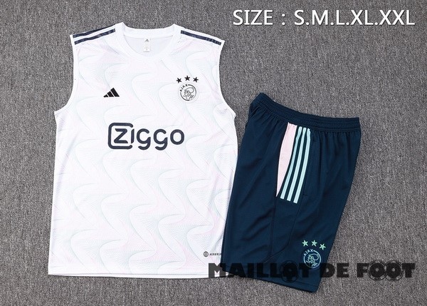 Foot Maillot Pas Cher Entrainement Sans Manches Ensemble Complet Ajax 2023 2024 Blanc Bleu Marine