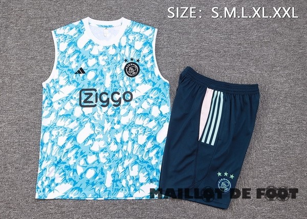 Foot Maillot Pas Cher Entrainement Sans Manches Ensemble Complet Ajax 2023 2024 Bleu Blanc