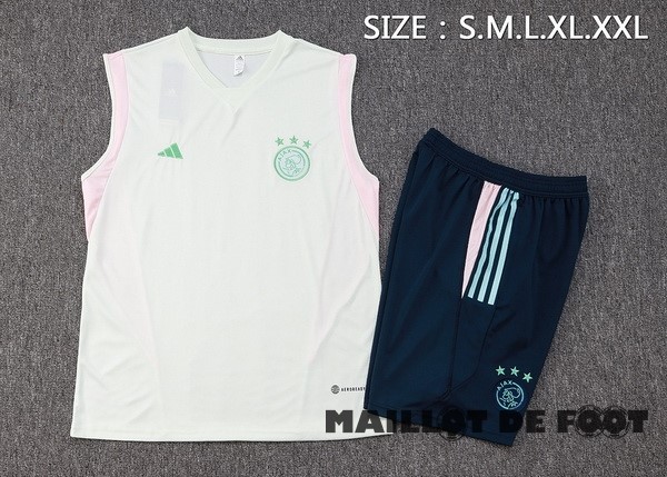 Foot Maillot Pas Cher Entrainement Sans Manches Ensemble Complet Ajax 2023 2024 Vert Clair Bleu