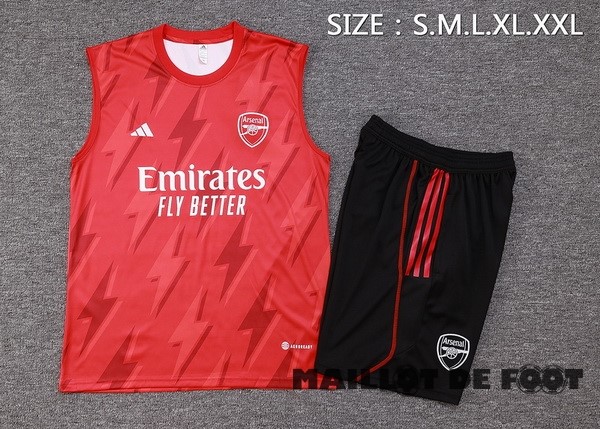 Foot Maillot Pas Cher Entrainement Sans Manches Ensemble Complet Arsenal 2023 2024 Rouge Blanc Noir
