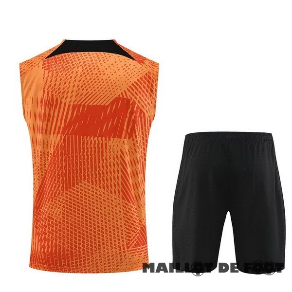 Foot Maillot Pas Cher Entrainement Sans Manches Ensemble Complet Atlético Madrid 2023 2024 Orange Bleu