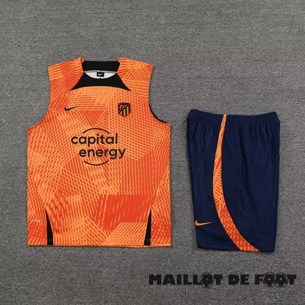 Foot Maillot Pas Cher Entrainement Sans Manches Ensemble Complet Atlético Madrid 2023 2024 Orange Bleu
