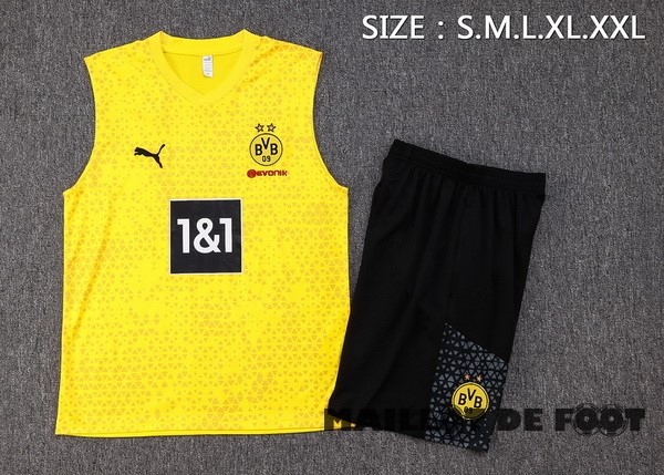 Foot Maillot Pas Cher Entrainement Sans Manches Ensemble Complet Borussia Dortmund 2023 2024 Jaune Noir Gris