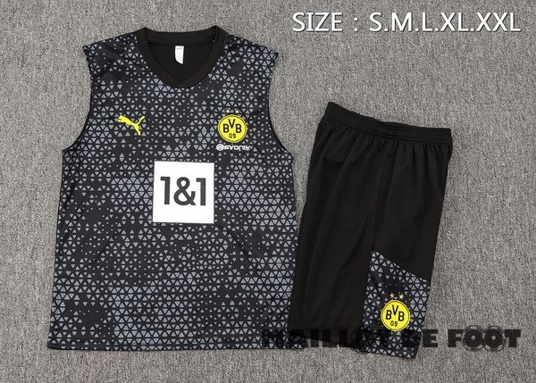 Foot Maillot Pas Cher Entrainement Sans Manches Ensemble Complet Borussia Dortmund 2023 2024 Noir Gris