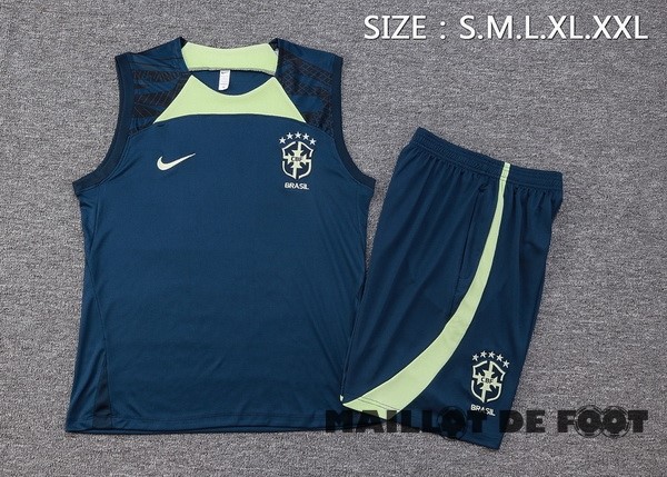 Foot Maillot Pas Cher Entrainement Sans Manches Ensemble Complet Brésil 2023 Bleu Marine III Vert