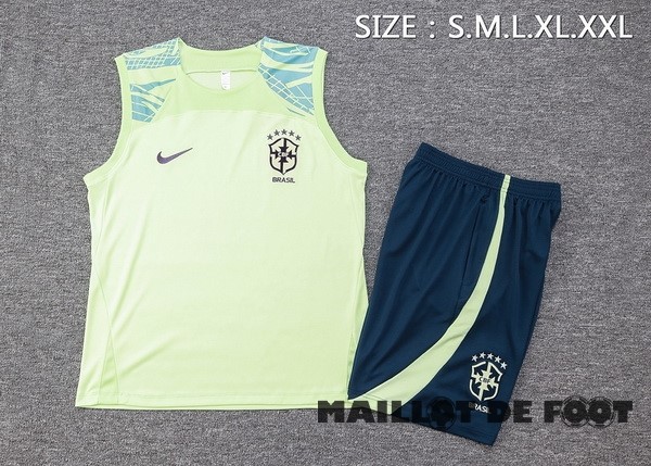 Foot Maillot Pas Cher Entrainement Sans Manches Ensemble Complet Brésil 2023 Vert Bleu Marine