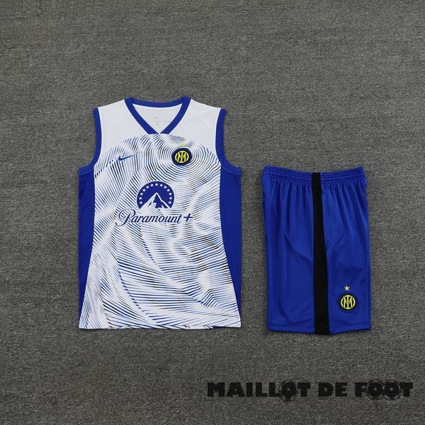 Foot Maillot Pas Cher Entrainement Sans Manches Ensemble Complet Inter Milán 2023 2024 Blanc Bleu