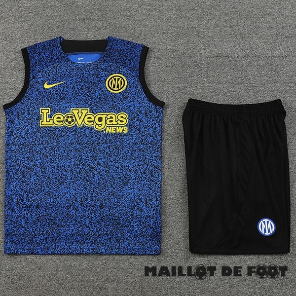 Foot Maillot Pas Cher Entrainement Sans Manches Ensemble Complet Inter Milán 2023 2024 Bleu Jaune Noir