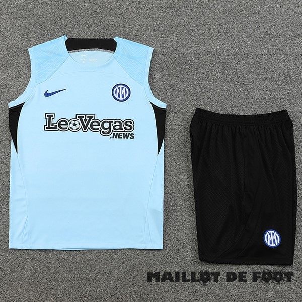 Foot Maillot Pas Cher Entrainement Sans Manches Ensemble Complet Inter Milán 2023 2024 Bleu Noir