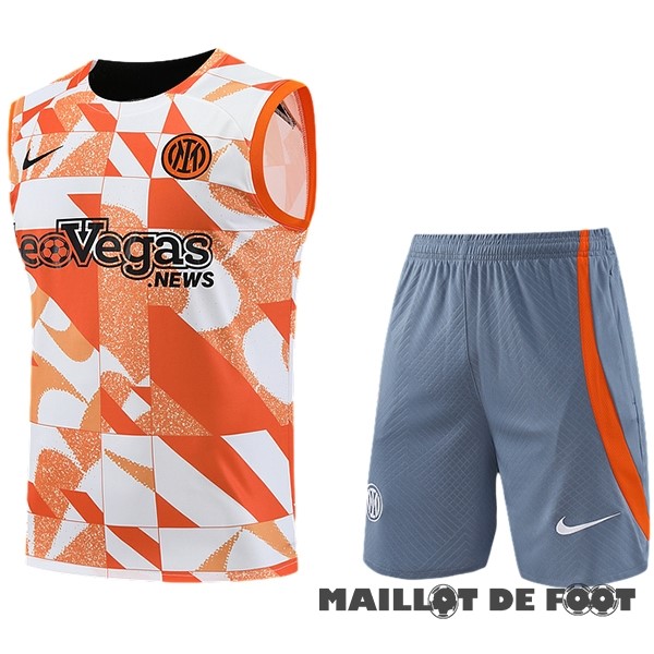 Foot Maillot Pas Cher Entrainement Sans Manches Ensemble Complet Inter Milán 2023 2024 Orange Blanc Gris