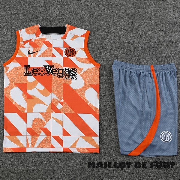 Foot Maillot Pas Cher Entrainement Sans Manches Ensemble Complet Inter Milán 2023 2024 Orange Blanc Gris