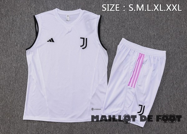 Foot Maillot Pas Cher Entrainement Sans Manches Ensemble Complet Juventus 2023 2024 Blanc Noir