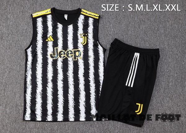 Foot Maillot Pas Cher Entrainement Sans Manches Ensemble Complet Juventus 2023 2024 Blanc Noir Jaune