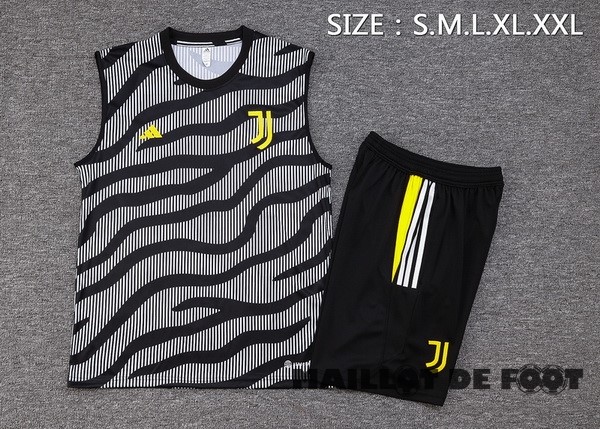 Foot Maillot Pas Cher Entrainement Sans Manches Ensemble Complet Juventus 2023 2024 Gris Noir Jaune