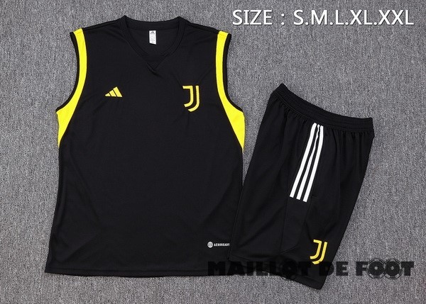 Foot Maillot Pas Cher Entrainement Sans Manches Ensemble Complet Juventus 2023 2024 Noir Jaune