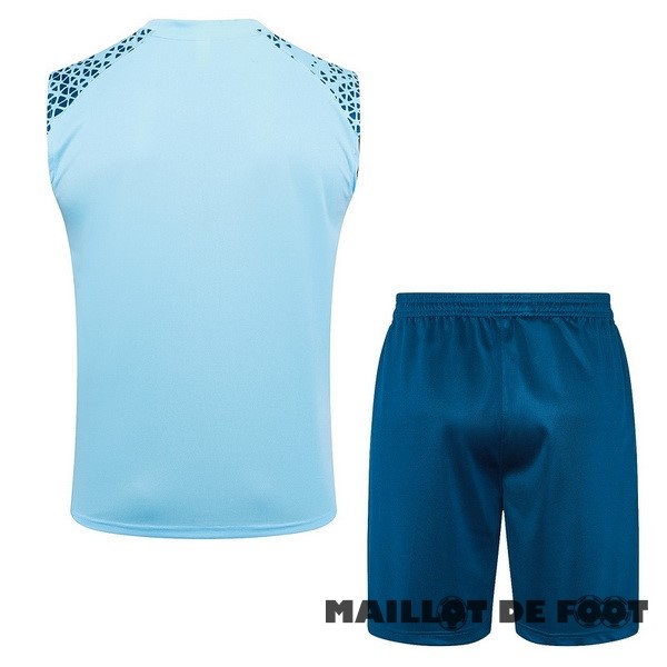 Foot Maillot Pas Cher Entrainement Sans Manches Ensemble Complet Manchester City 2023 2024 Bleu