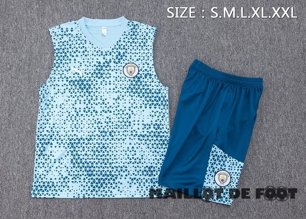 Foot Maillot Pas Cher Entrainement Sans Manches Ensemble Complet Manchester City 2023 2024 Bleu