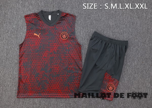 Foot Maillot Pas Cher Entrainement Sans Manches Ensemble Complet Manchester City 2023 2024 Rouge Gris