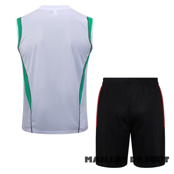 Foot Maillot Pas Cher Entrainement Sans Manches Ensemble Complet Manchester United 2023 2024 Blanc Vert Noir
