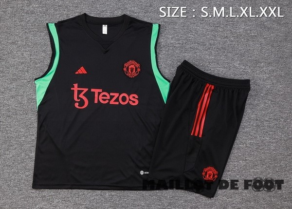 Foot Maillot Pas Cher Entrainement Sans Manches Ensemble Complet Manchester United 2023 2024 Noir Vert Rouge