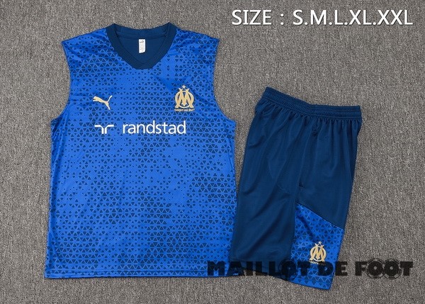Foot Maillot Pas Cher Entrainement Sans Manches Ensemble Complet Marsella 2023 2024 Bleu